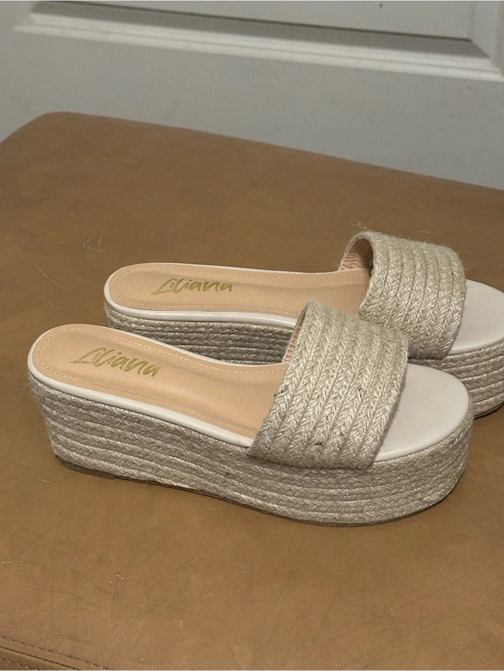 Woven Platform Slide Sandals in Natural
